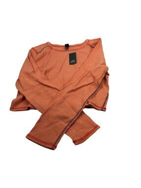 Wild Fable Women's Size 1X Long Sleeve Slim Fit Baby Ribbed Tee Shirt Peach New